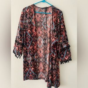 Tribal pattern open front kimono